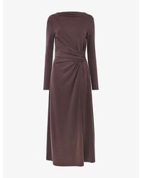 Whistles - Ruched Long-Sleeve Woven Midi Dress - Lyst