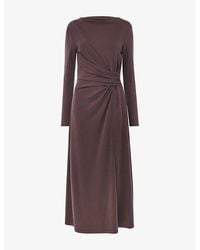 Whistles - Ruched Long-Sleeve Woven Midi Dress - Lyst