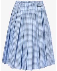 Miu Miu - Pleated Check-print Cotton-poplin Midi Skirt - Lyst