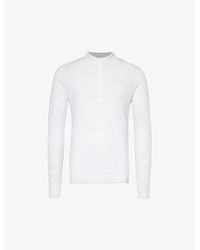 120% Lino - Henley Contrast-trim Linen T-shirt - Lyst