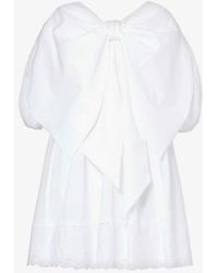 Simone Rocha - Bow-embellished Puff-sleeve Cotton Mini Dress - Lyst