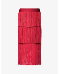 Hervé Léger - Fringed Mid-rise Recycled Rayon-blend Knitted Midi Skirt - Lyst