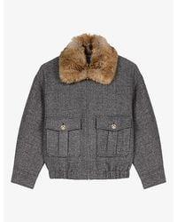Maje - Faux Fur-Collar Herringbone Wool-Blend Jacket - Lyst