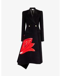 Alexander McQueen - Floral-print Asymmetric-hem Wool And Cashmere-blend Coat - Lyst