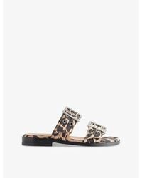 Ganni - Leopard Feminine Denim Sandals - Lyst