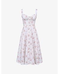 House Of Cb - Chiarina Ruched Stretch-Cotton Midi Dress Xs (A-C Cup) - Lyst