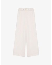 Maje - Belted Wide-Leg Tweed Trousers - Lyst