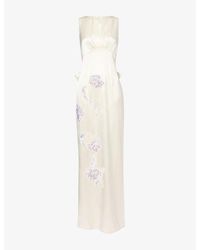 Huishan Zhang - Rosa Floral-Embroidered Satin Gown - Lyst