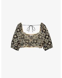 Sandro - Broderie Anglaise-embroidered Cotton Crop Top - Lyst