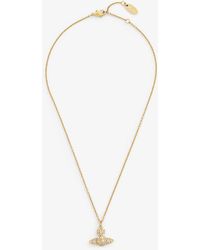 Vivienne Westwood - Gold / Crystal Grace Bas Relief Platinum Plated Brass And Cubic Zirconia Pendant Necklace - Lyst
