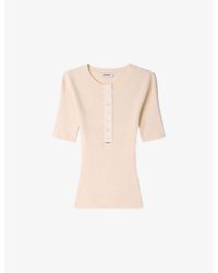 Sandro - Button-Placket Short-Sleeve Ribbed Jumper - Lyst
