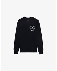 Zadig & Voltaire - Kendy Heart-Embroidered Wool And Cashmere-Blend Jumper - Lyst