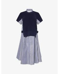 Sacai - Contrast-Knit Short-Sleeves Cotton-Poplin Maxi Dress - Lyst