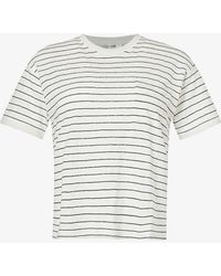 FRAME - Pocket Striped Organic-linen T-shirt - Lyst