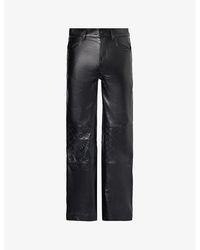 Marine Serre - Brand-plaque Brand-embossed Mid-rise Wide-leg Leather Trousers - Lyst