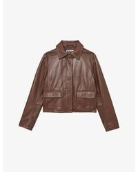 Reiss - Drew Classic-Collar Leather Jacket - Lyst