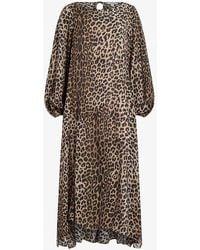 AllSaints - Jane Leopard-print Split-sleeve Woven Midi Dress - Lyst