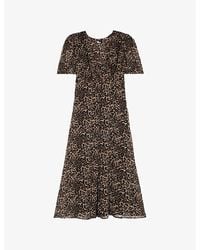 The Kooples - Print V-Neck Woven Midi Dress - Lyst