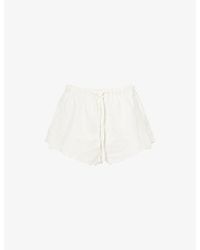Victoria Beckham - Embroidered Scallop-Hem Linen And Cotton-Blend Shorts - Lyst