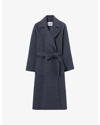 Claudie Pierlot - Lapel-Collar Belted-Waist Long Wool-Blend Coat - Lyst