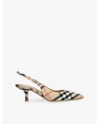 Burberry - Check Dame Slingback Linen-Blend Pumps​ - Lyst