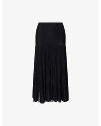 Alaïa - Pleated Sheer Ribbed-Knit Midi Skirt - Lyst