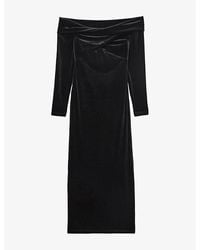 AllSaints - Delta Off-Shoulder Long-Sleeve Stretch-Velvet Midi Dress - Lyst