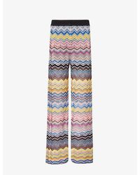 Missoni - Blue Yellow Tones Chevron-stripe Wide-leg Mid-rise Knitted Trousers - Lyst