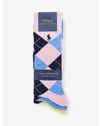 Polo Ralph Lauren - Logo-embroidered Argyle Pack Of Three Stretch-cotton Blend Socks - Lyst