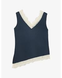 Whistles - V-Neck Lace-Trim Satin Top - Lyst