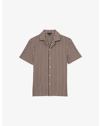 Reiss - Percy Cuban-Collar Striped Stretch Cotton-Blend Shirt - Lyst
