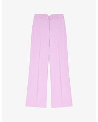 Maje - Pressed-crease Belted Wide-leg Mid-rise Stretch-woven Trousers - Lyst