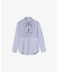 Sandro - Tie-Neck Striped Cotton Shirt - Lyst