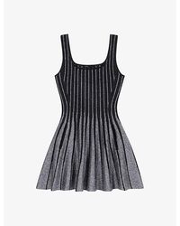 Maje - Square-Neck Glitter-Stripe Jacquard Stretch-Knit Mini Dress - Lyst