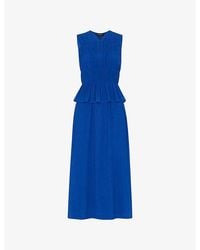 Whistles - V-Neck Shirred Sleeveless Woven Midi Dress - Lyst