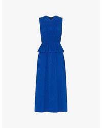 Whistles - V-Neck Shirred Sleeveless Woven Midi Dress - Lyst