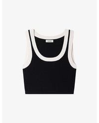 Sandro - Scoop-Neck Cropped Knitted Top - Lyst