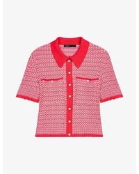 Maje - Herringbone-weave Cropped Knitted Polo Shirt - Lyst