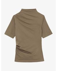 Reiss - Tulia Draped High-Neck Stretch Cotton-Blend Top - Lyst