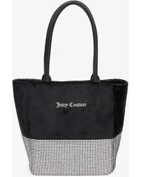 Juicy Couture Logo And Crystal-embellished Velvet Tote Bag - Black