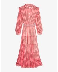 The Kooples - Graphic-print Shirred-waist Woven Maxi Dress X - Lyst