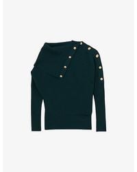 Reiss - Lexi Shawl-Collar Button-Embellished Stretch-Knit Jumper - Lyst