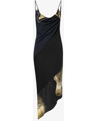 Conner Ives - Graphic-print Cowl-neck Cotton-blend Jersey Midi Dress - Lyst