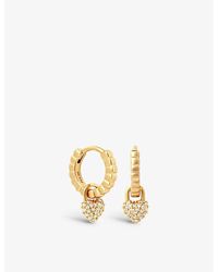 Astrid & Miyu - Heart-charm 18ct Yellow Gold-plated Sterling-silver And Cubic Zirconia huggie Earrings - Lyst