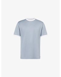 Eleventy - Stripe-Trim Short-Sleeve Cotton T-Shirt - Lyst