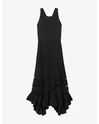 Claudie Pierlot - Round-Neck Pleated-Skirt Woven Midi Dress - Lyst