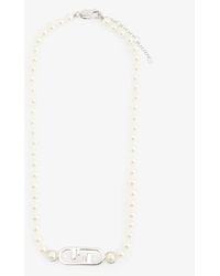 Fendi O'lock Brand-plaque Faux-pearl Necklace - White