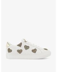 Kurt Geiger - Lane Love Crystal-Embellished Leather Low-Top Trainers - Lyst