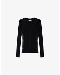 Sandro - V-Neck Lace-Panel Knitted Cardigan - Lyst