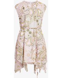 AllSaints - Audrina Graphic-print Tie-waist Woven Mini Dress - Lyst